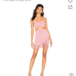 Free People VaVaVoom Set Pink Ribbed Lace Trim Skirt Crop Top Sweetheart Boho